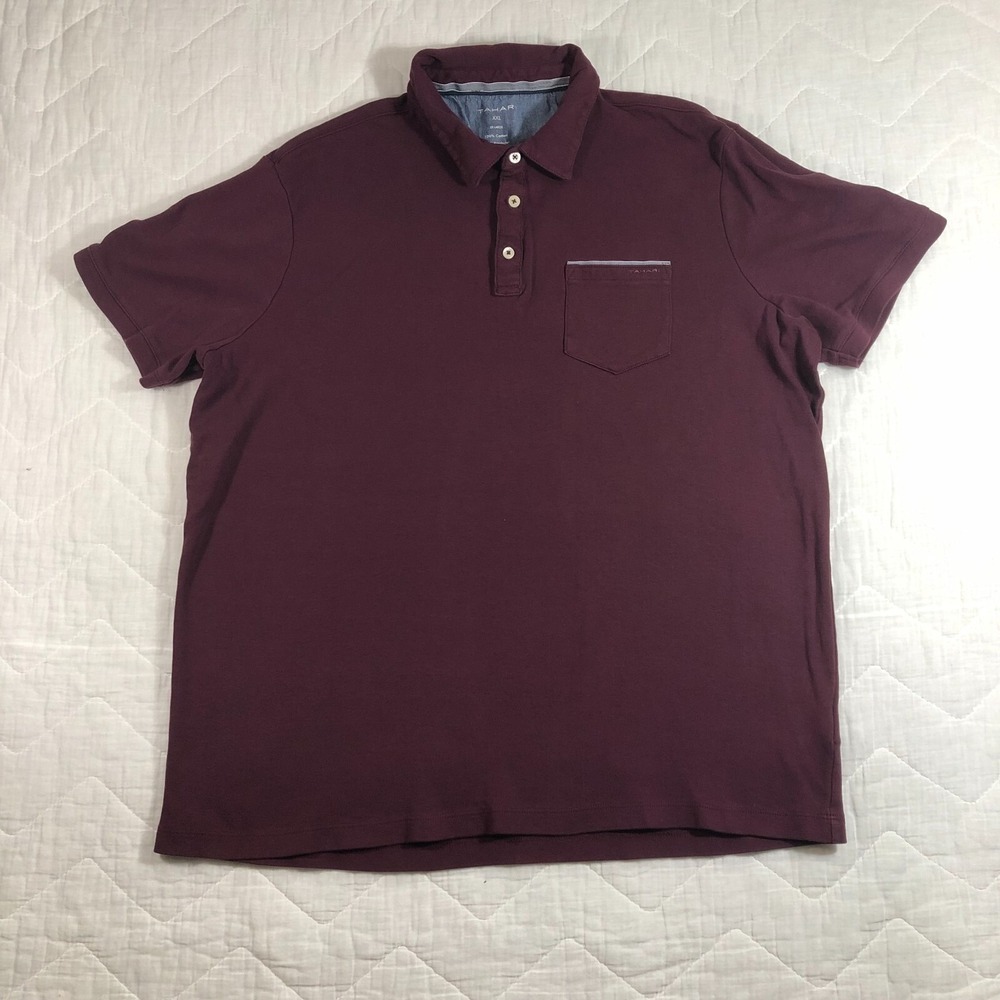 Tahari Polo Shirt Men's Plus Size XXL XX-Large 2XL Burgundy Red Pocket‎ Stretch